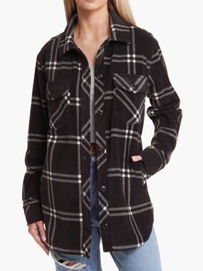 NWOT Thread & Supply plaid polar fleece Shacket Jacket black and white size Smal